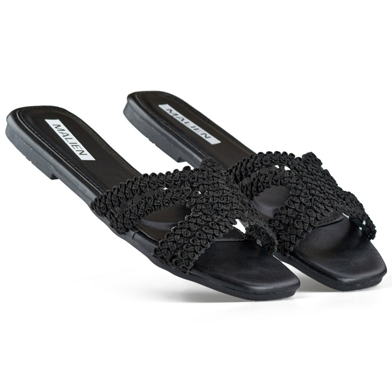 Flip-flops dama neagra din dantela cu talpa plata negru