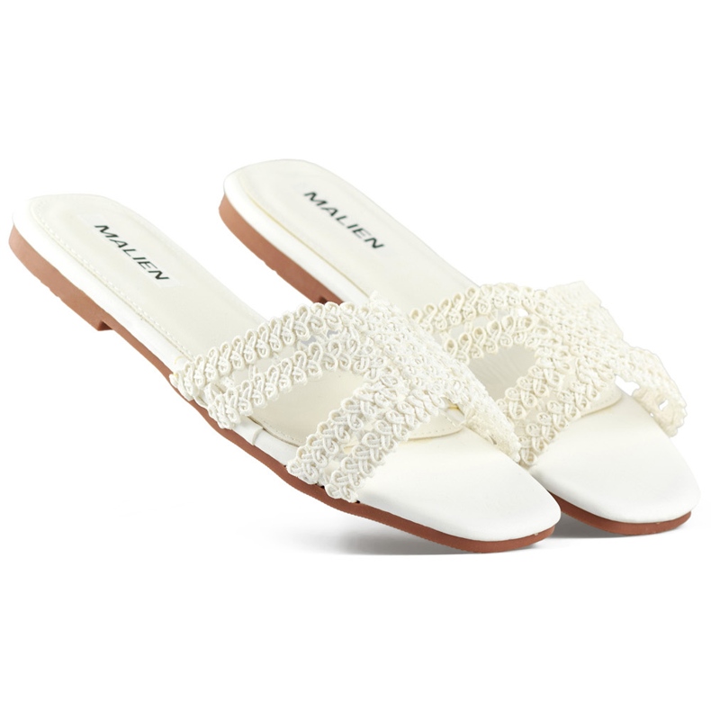 Flip-flops dama alb din dantela cu talpa plata Flip-flops dama alb din dantela cu talpa plata