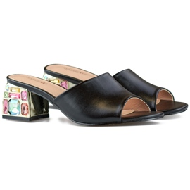 Flip-flops de damă de culoare neagră, cu toc joasă, cu cristale negru Flip-flops de damă de culoare neagră, cu toc joasă, cu cristale negru