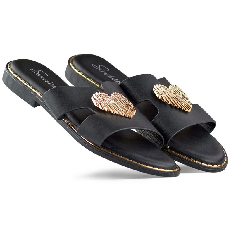 Papuci de dama negre cu inima decorativa negru