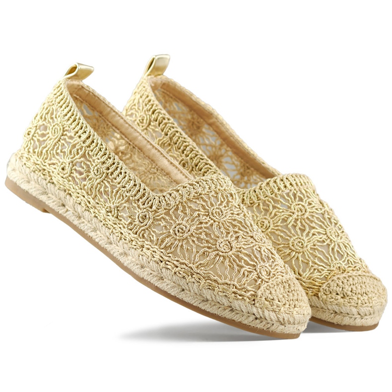 Espadrile de dama din dantela aurie de aur