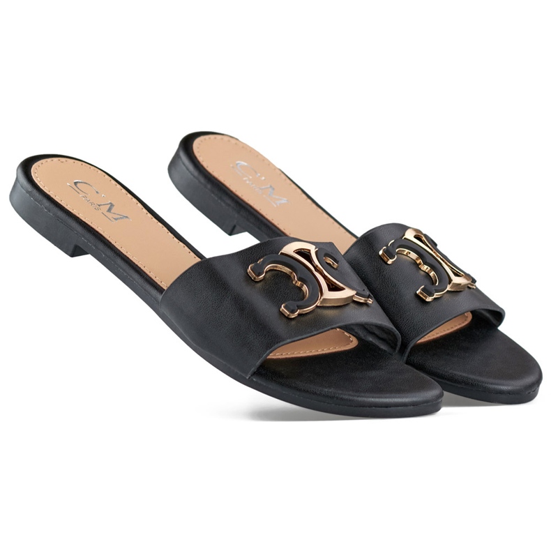 Flip-flops de dama eleganti negri cu decor negru
