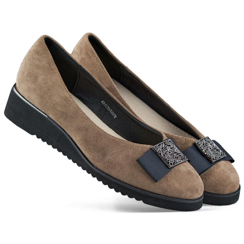 Pantofi din piele intoarsa de culoare taup, pantofi cu panta joasa bej