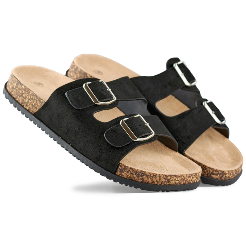Flip-flops de damă de culoare neagră cu două catarame negru Flip-flops de damă de culoare neagră cu două catarame negru