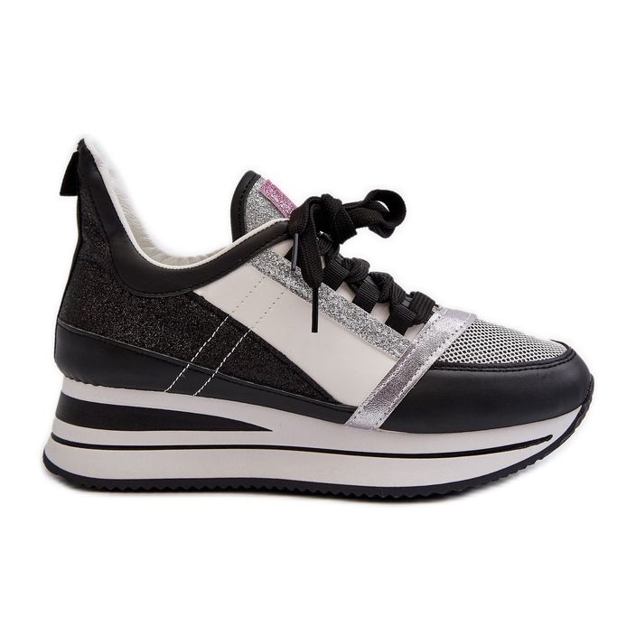 Pantofi de damă cu pană și platformă cu sclipici Negru Rafani