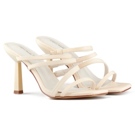 Flip-flops de damă bej elegant, cu toc înalt