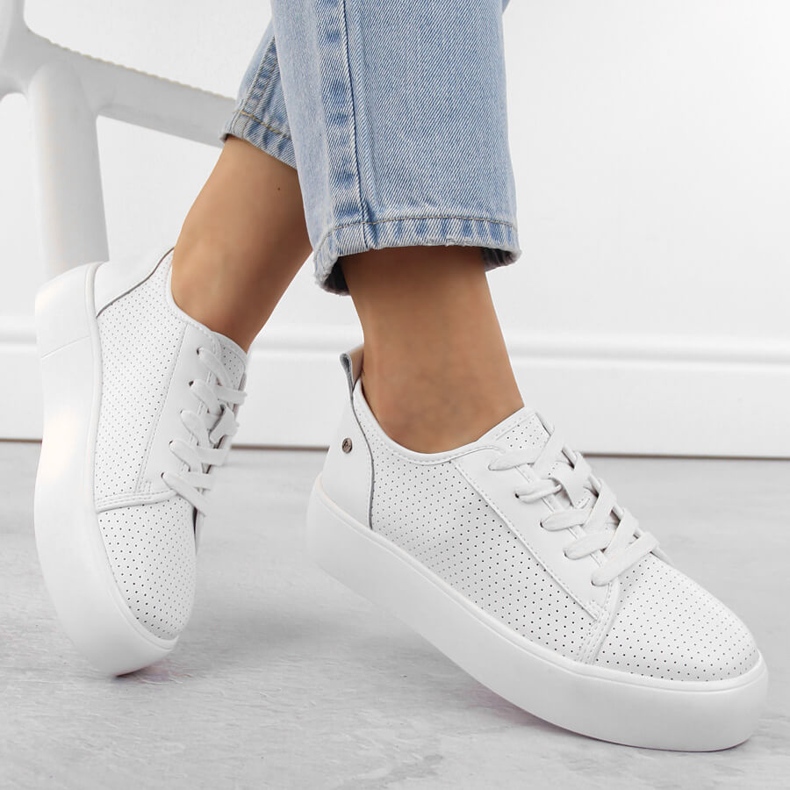 Pantofi sport creepers dama din piele, alb Filippo DP6116 Pantofi sport creepers dama din piele, alb Filippo DP6116