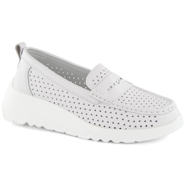 Pantofi confortabili de dama din piele ajurata, alb S.Barski LR509
