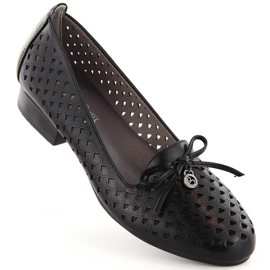 Pantofi de damă cu toc joasă ajurat, negri Jezzi ASA178-5 negru Pantofi de damă cu toc joasă ajurat, negri Jezzi ASA178-5 negru