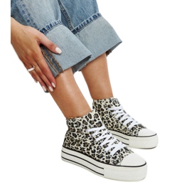 Adidași înalți cu imprimeu leopard, cu talpă groasă bej