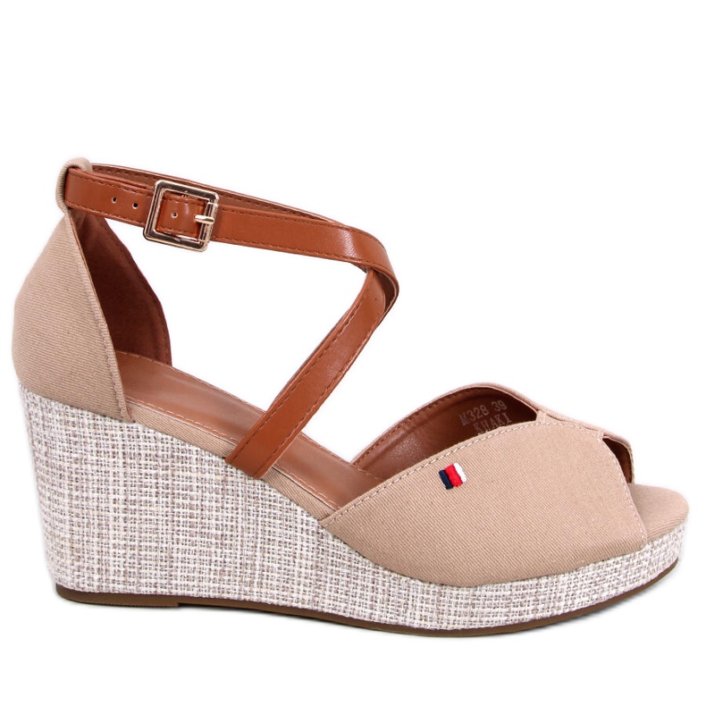 Sandale cu pană Berna Khaki cu vârf deschis bej Sandale cu pană Berna Khaki cu vârf deschis bej