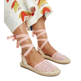 Espadrile din dantela roz Teha cu toc deschis