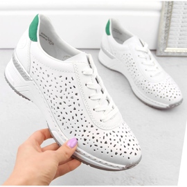 Pantofi sport ajurati de dama comozi din piele, alb Rieker N43A1-80