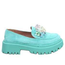 Mocasini cu platforma cu pietre de la Stefani Green verde Mocasini cu platforma cu pietre de la Stefani Green verde