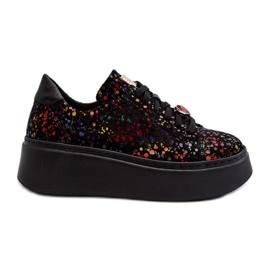 Adidași cu platformă din piele Maciejka 6191S-01 Negri multicolor