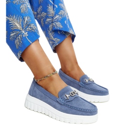 Pantofi din piele albastra cu catarama decorativa albastru Pantofi din piele albastra cu catarama decorativa albastru