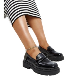 Mocasini din piele neagra negru