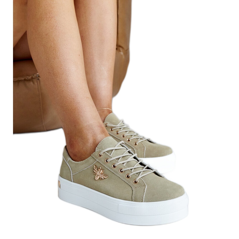 Pantofi sport din piele verde cu decor