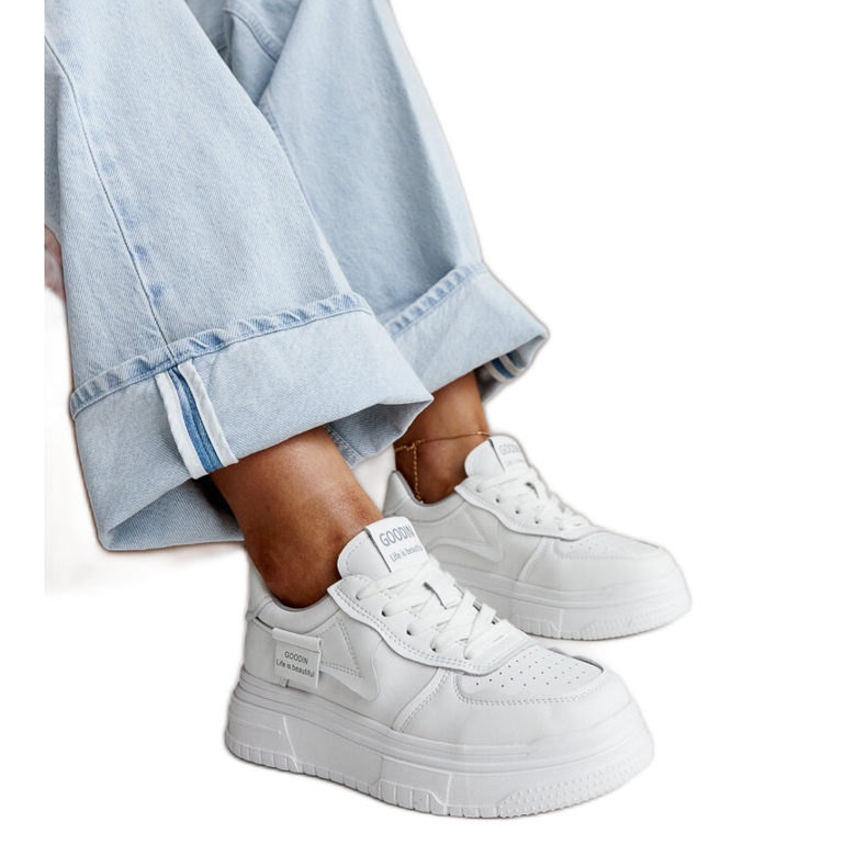 Adidași din piele albă Aria cu talpă groasă