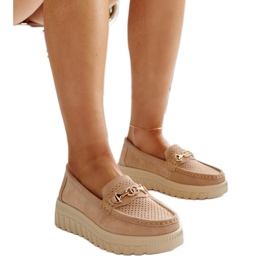 Pantofi din piele bej cu cataramă decorativă Taija Pantofi din piele bej cu cataramă decorativă Taija