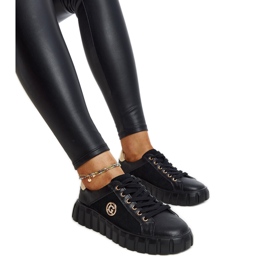 Tenisi negri din piele cu strasuri Stradone negru