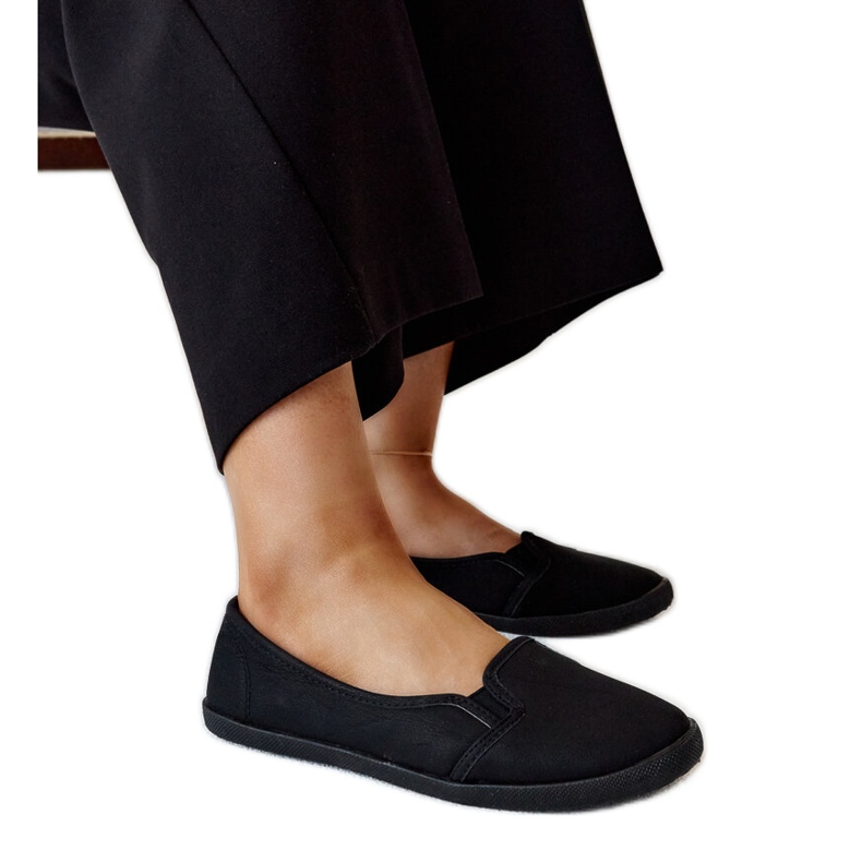Tenisi slip-on negri din piele ecologica Wordana negru Tenisi slip-on negri din piele ecologica Wordana negru