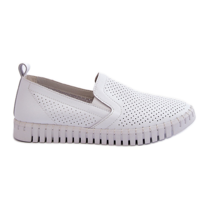 Vinceza Pantofi slip-on din piele ajurata pentru dama, Theophia alb