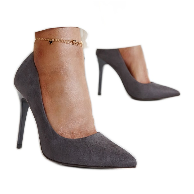 Tocuri înalte gri închis cu inserție din piele Amedie Tocuri înalte gri închis cu inserție din piele Amedie