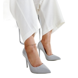 Stiletto lacuit gri cu inserție din piele Jadoin Stiletto lacuit gri cu inserție din piele Jadoin