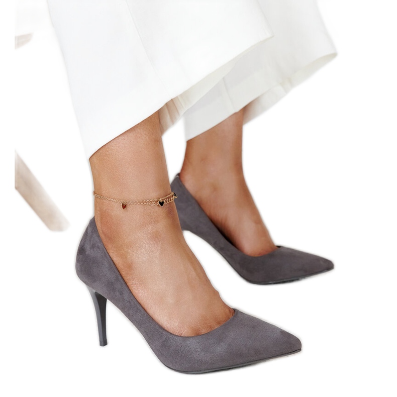 Tocuri înalte gri cu inserție din piele Paume