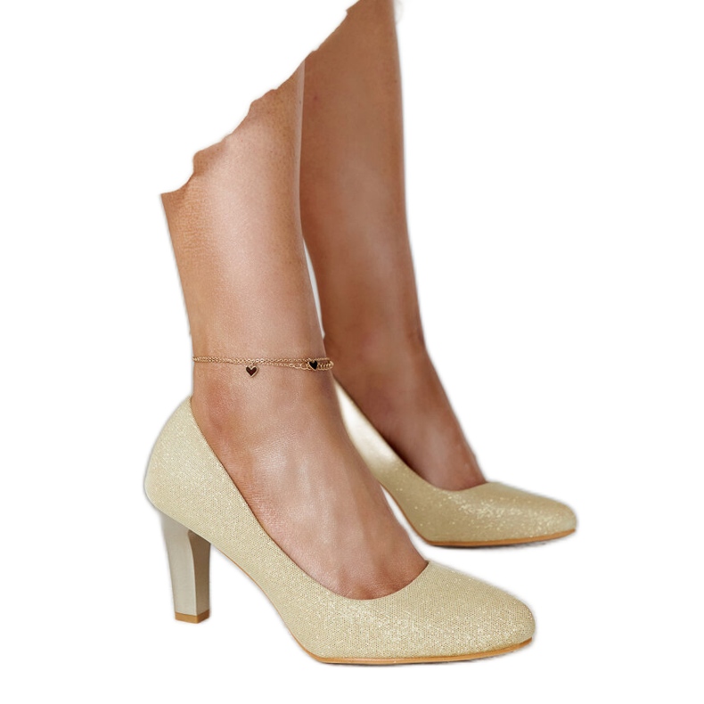 Pompe aurii lucioase cu branț din piele Antibies de aur