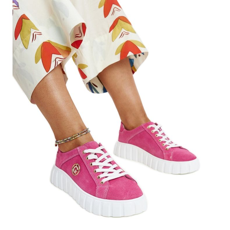 Adidași din piele roz închis cu strasuri Stradone Adidași din piele roz închis cu strasuri Stradone