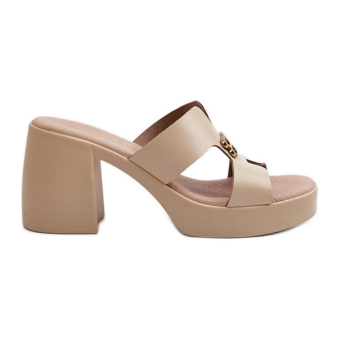 Flip-flops din piele pentru femei Zazoo 40419, cu decupaje și decor, bej