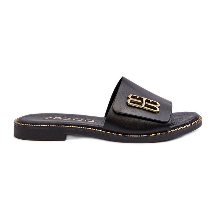 Zazoo 40384 Flip-flops elegante din piele pentru femei, negru