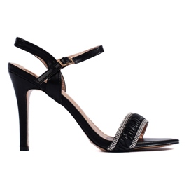 Sandale negre de damă elegante cu toc înalt negru