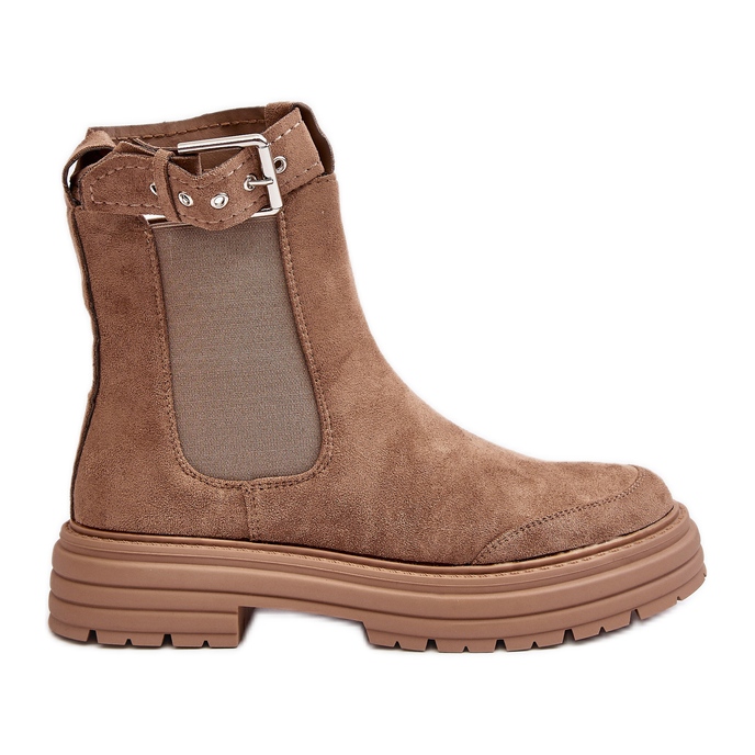 Cizme Chelsea din piele intoarsa pe talpa masiva, Bej Ozaro