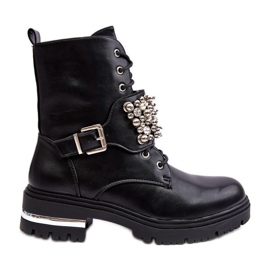 Botine izolate pentru femei Worker decorate Lennen negru