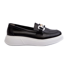 Mocasini de dama din piele pe platforma neagra S.Barski LR720 negru Mocasini de dama din piele pe platforma neagra S.Barski LR720 negru
