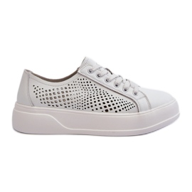 Pantofi de damă din piele pe platformă alb S.Barski LR505