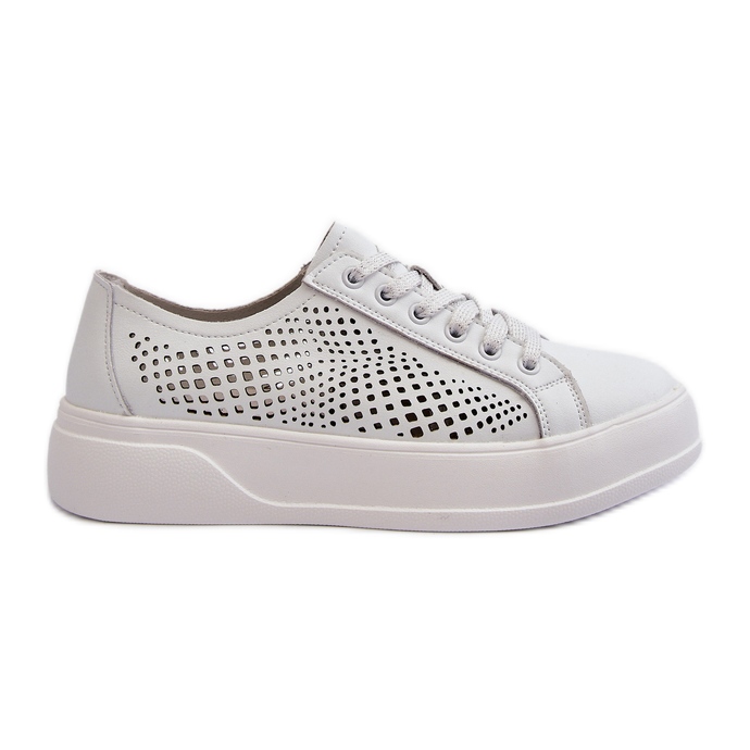 Pantofi de damă din piele pe platformă alb S.Barski LR505
