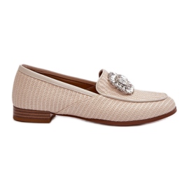 S.Barski Mocasini de damă cu toc plat și broșă Bej D&A MR38-676 S.Barski Mocasini de damă cu toc plat și broșă Bej D&A MR38-676