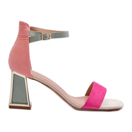 Sandale fuchsia Pholia din piele intoarsa pe toc inalt multicolor