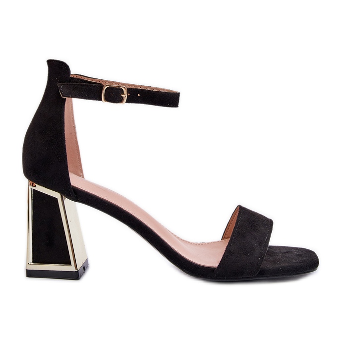Sandale negre Pholia din piele intoarsa pe toc inalt negru