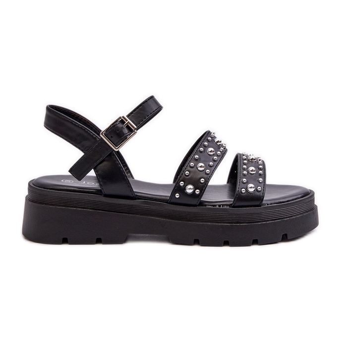 Sandale Decorate Dama Piele Eco Neagra Arcida negru