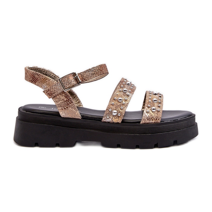 Sandale Decorate Dama Piele Eco Auriu-Bej Arcida