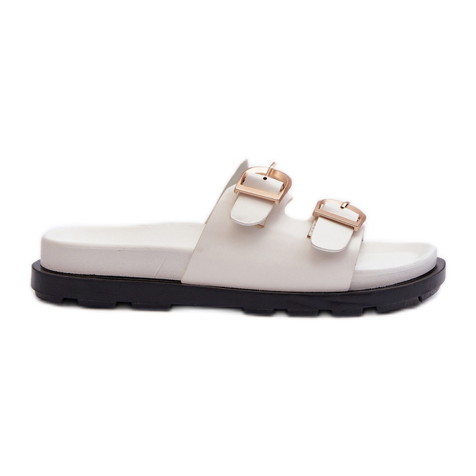 Flip-flops de damă din piele ecologică cu catarame, alb Valmira