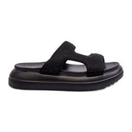 Flip-flops decorati pentru femei Jestella negri pe platformă negru