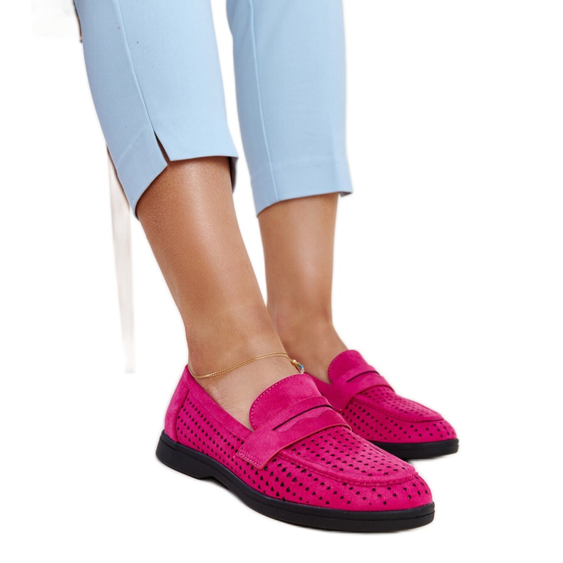 Mocasini de piele intoarsa roz inchis de la Vinceza