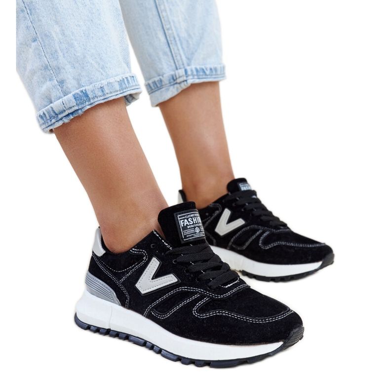 Adidași negri cu talpă Olonio din piele ecologică mai groasă negru