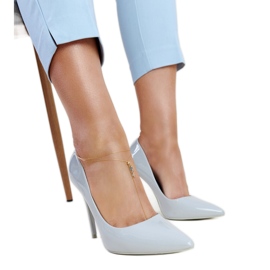 Stiletto lacuit gri deschis cu inserție din piele Jadoin Stiletto lacuit gri deschis cu inserție din piele Jadoin